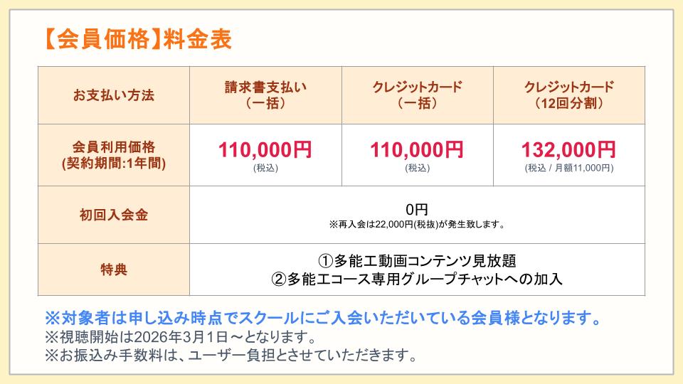 会員料金表